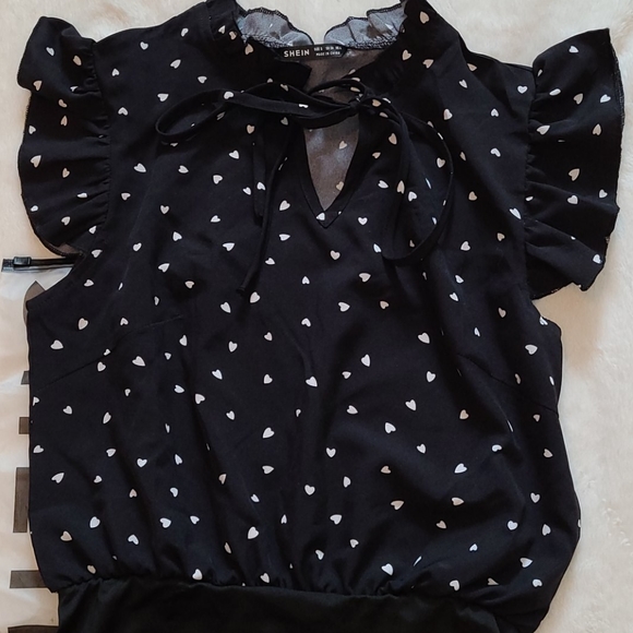 Confetti Heart Tie Neck Bodysuit Size Small - Picture 3 of 6